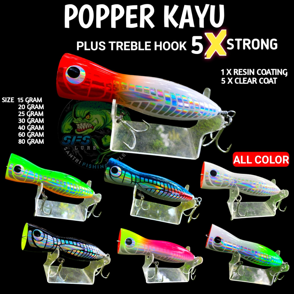 CANDUSHOP Umpan popper kayu popper lure poper casting poper handmade umpan pancing popper popper bio