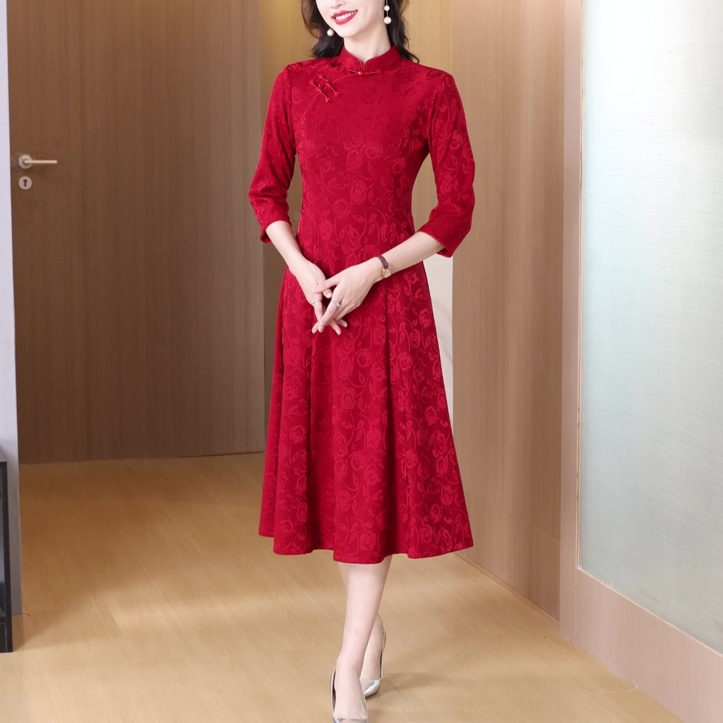 202512v Gaun Pesta Pernikahan Model Baru Gaun Lengan Panjang Cheongsam