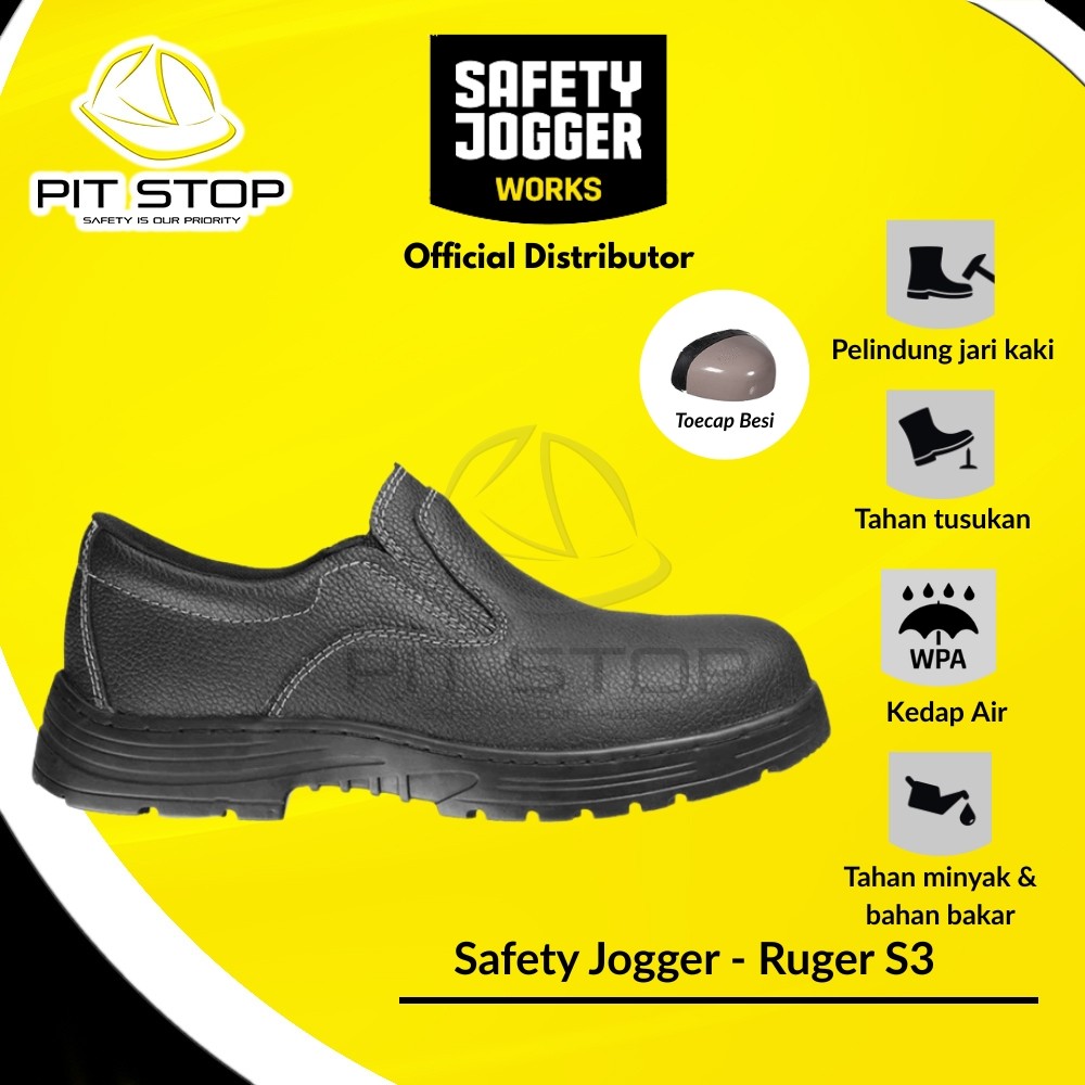Sepatu Safety Jogger Ruger S3 Kulit Toecap Besi Tahan Minyak Bahan Bakar Upper Kulit Proyek Shoes