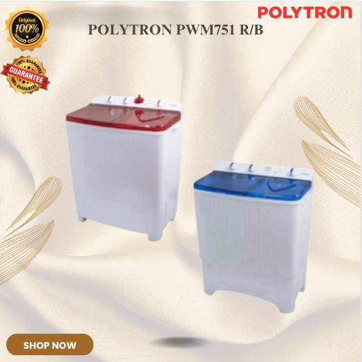 Polytron Mesin Cuci 2Tabung PWM751 R(B) - 7,5Kg/PWM 751 R(B)/PWM-751 R(B)/PWM751 R(B)