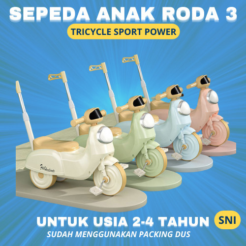 Sepeda tricycle Anak Roda 3 gowes Mainan Musik tanpa Pedal dan Dorongan belakang Mini Bike Ride -on