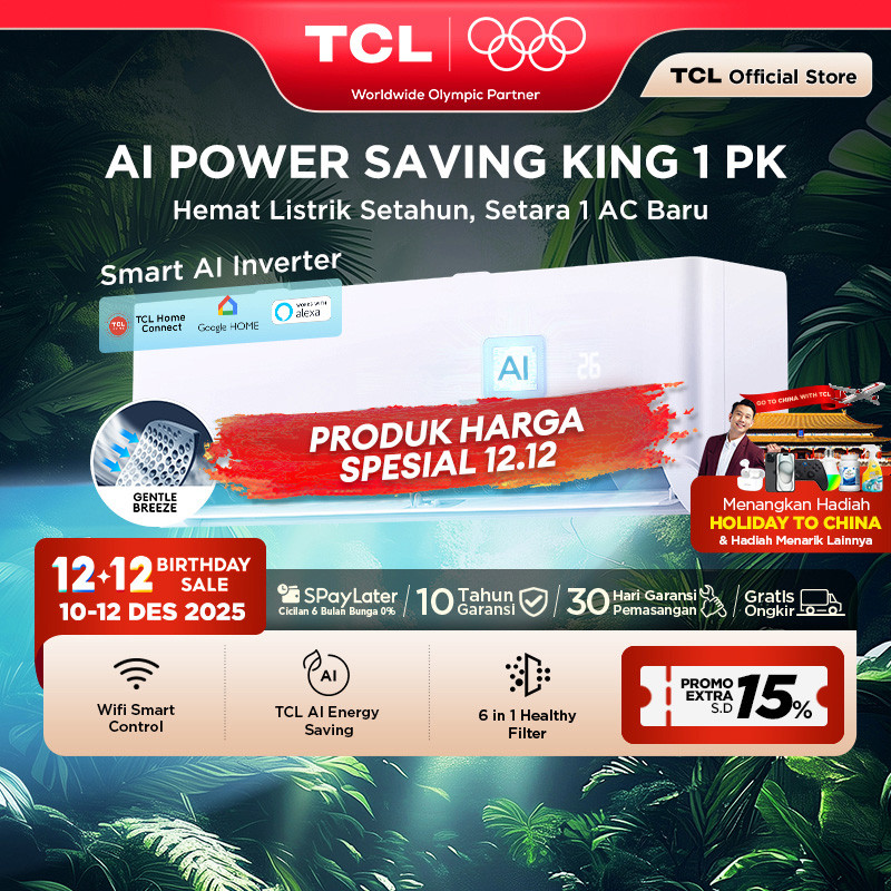 TCL AC AI Inverter Pro Wi-Fi 1 PK - Power Saving - Smart Home Control - Gentle Cool - Healthy Filter