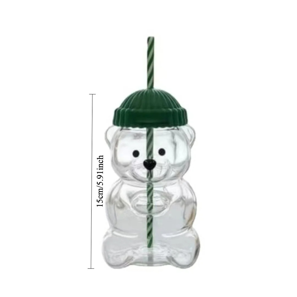 New For Starbucks Cute Animal Bear Straw Glass Transparent Glass For Men Women Birthday Christmas Gi