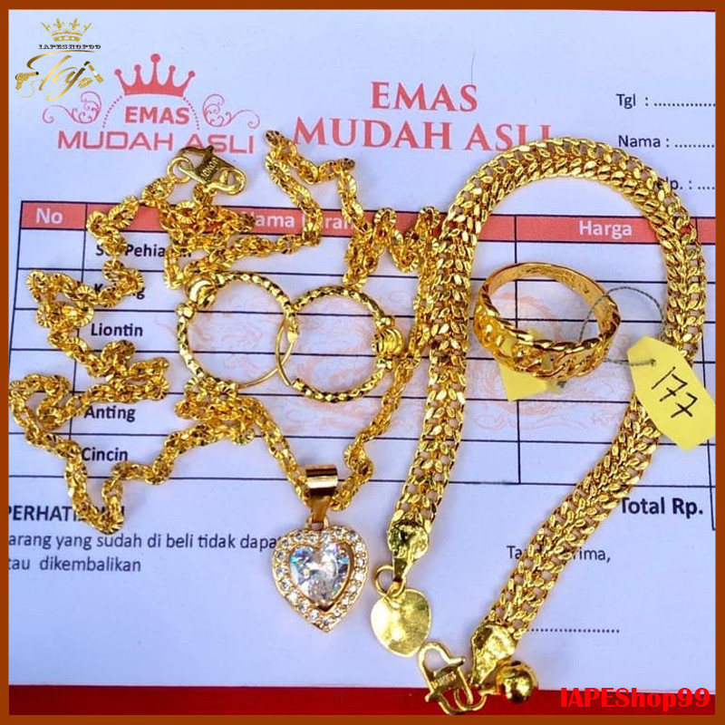 Terlaris Promo.....set perhiasan emas gold 24k lapis emas mudah kadar 17,7 dapat nota toko
