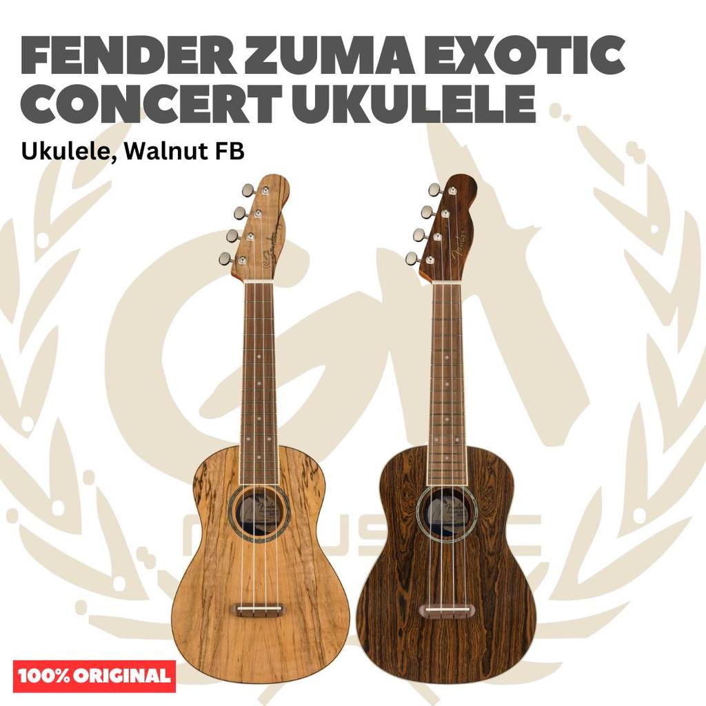 Fender Zuma Exotic Concert Ukulele, Walnut FB - Ukulele 4-Senar Original Asli