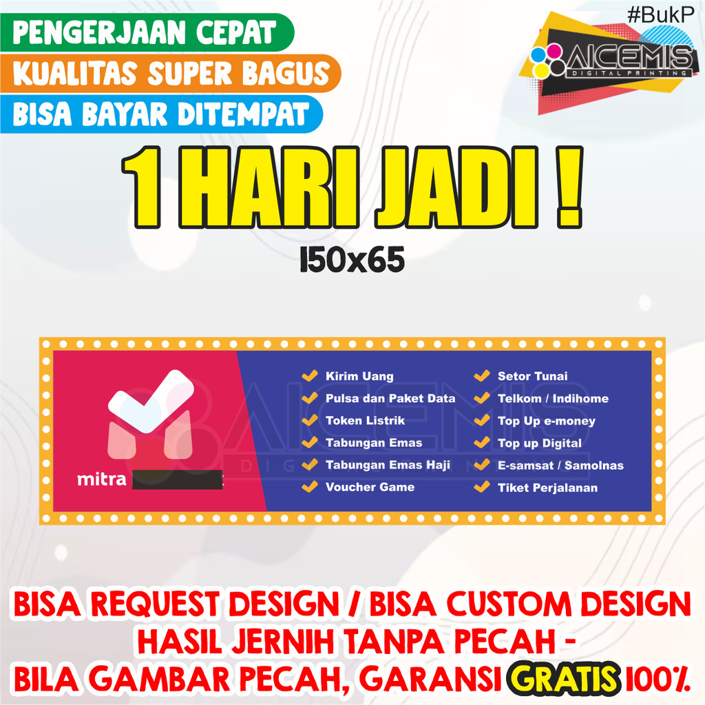 spanduk 1 hari jadi / mitra buka /  spanduk konter hp / banner konter pulsa / poster etalase konter 