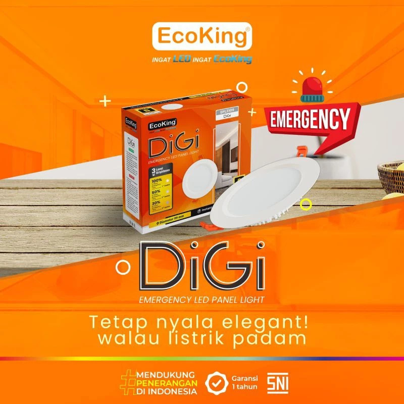 ECOKING DIGI EPL3109 EPL3115 DOWNLIGHT EMERGENCY LED PANEL LIGHT 9W  15W 9 WATT 15 WATT SNI CAHAYA P