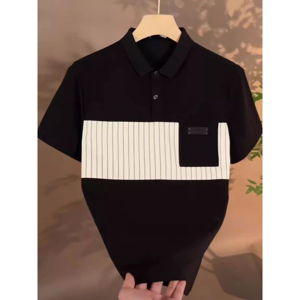POLO Pria Bergaris Baru Kemeja Lengan Pendek T-Shirt