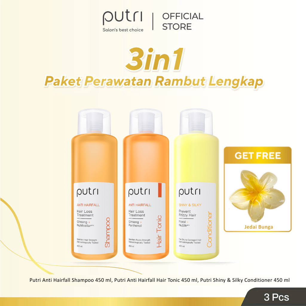 [TOP CREATOR'S PICK] Putri Paket Lengkap 3in1 Anti Rontok Shampoo, Hair Tonic & Conditioner FREE Jed