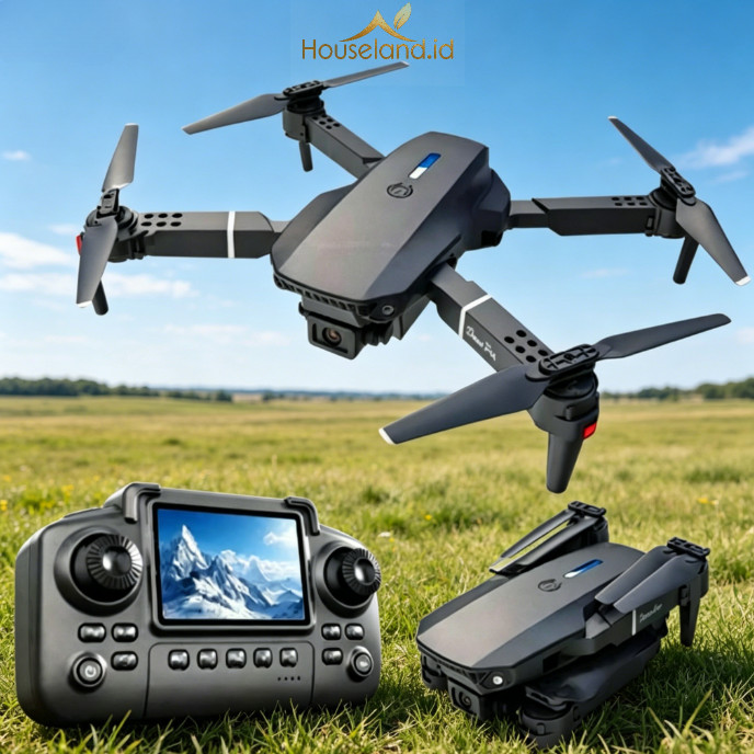 Houseland Drone E88 MAX 8K HD Dual Camera – Drone Profesional Brushless Motor Terbang Stabil & Cangg
