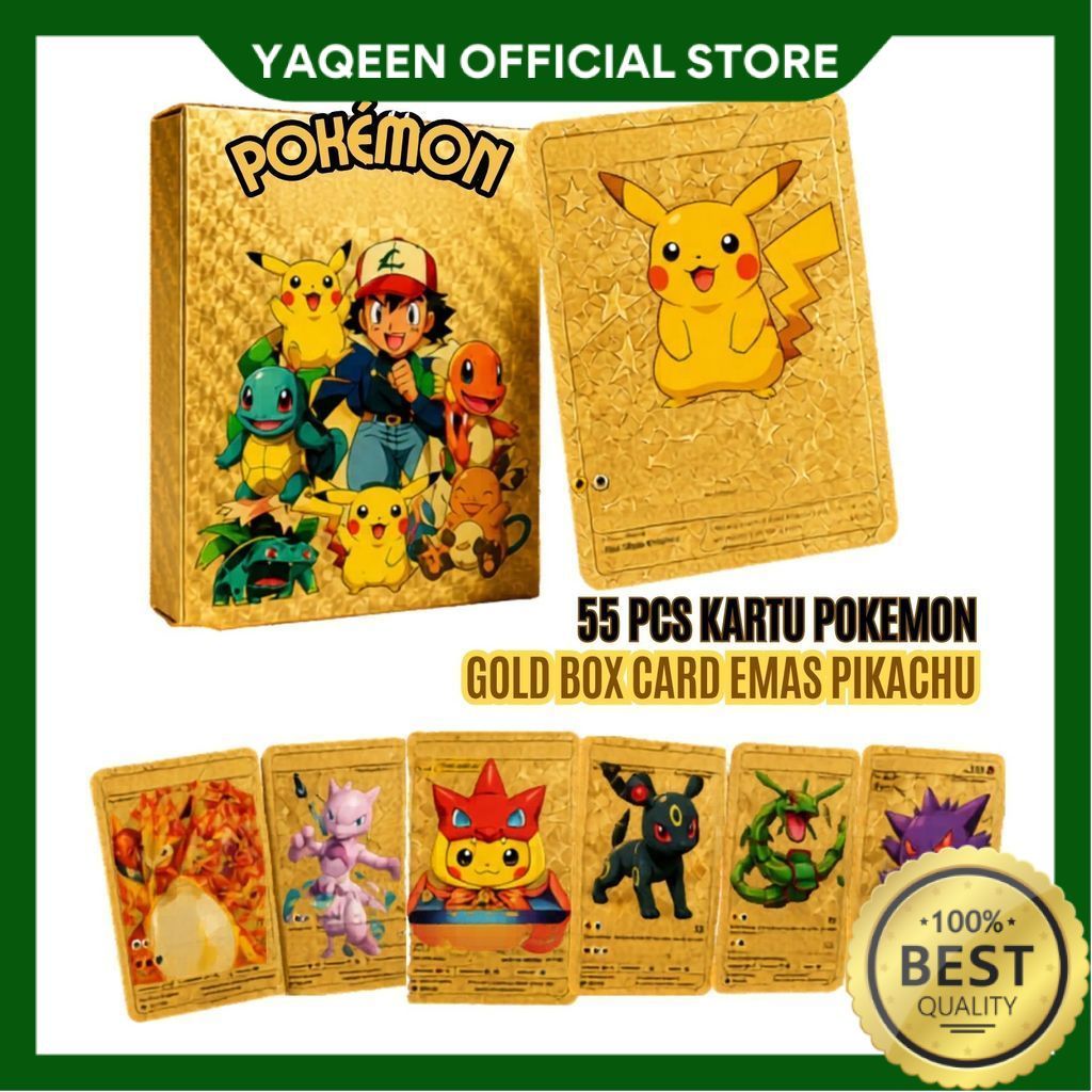 YAQEEN - 55pcs Kartu Pokemon Box Pikachu BR410 Card Cards Gold Emas