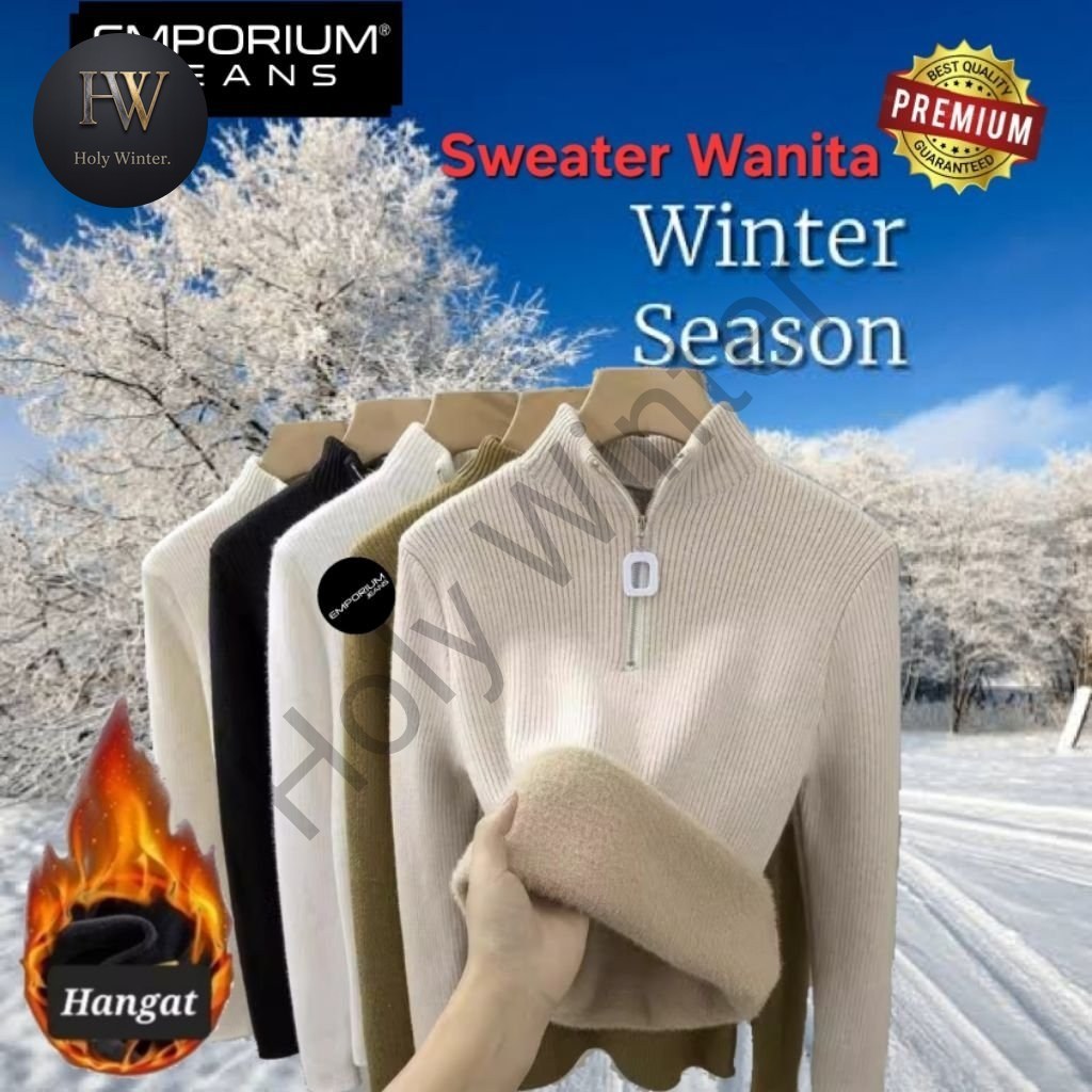 Holy Winter Sweater Wanita Musim Dingin | Atasan Thermal Half-Zip Ribbed Knit Fleece