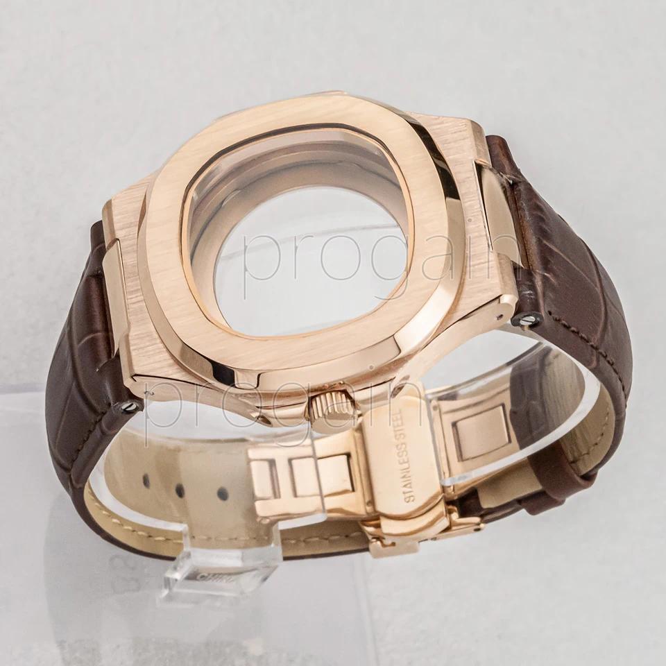 Casing NH35 Baja Tahan Karat 41mm, Tali Kulit Asli 25mm, Kaca Safir untuk Mesin Mekanis NH35 NH36 NH