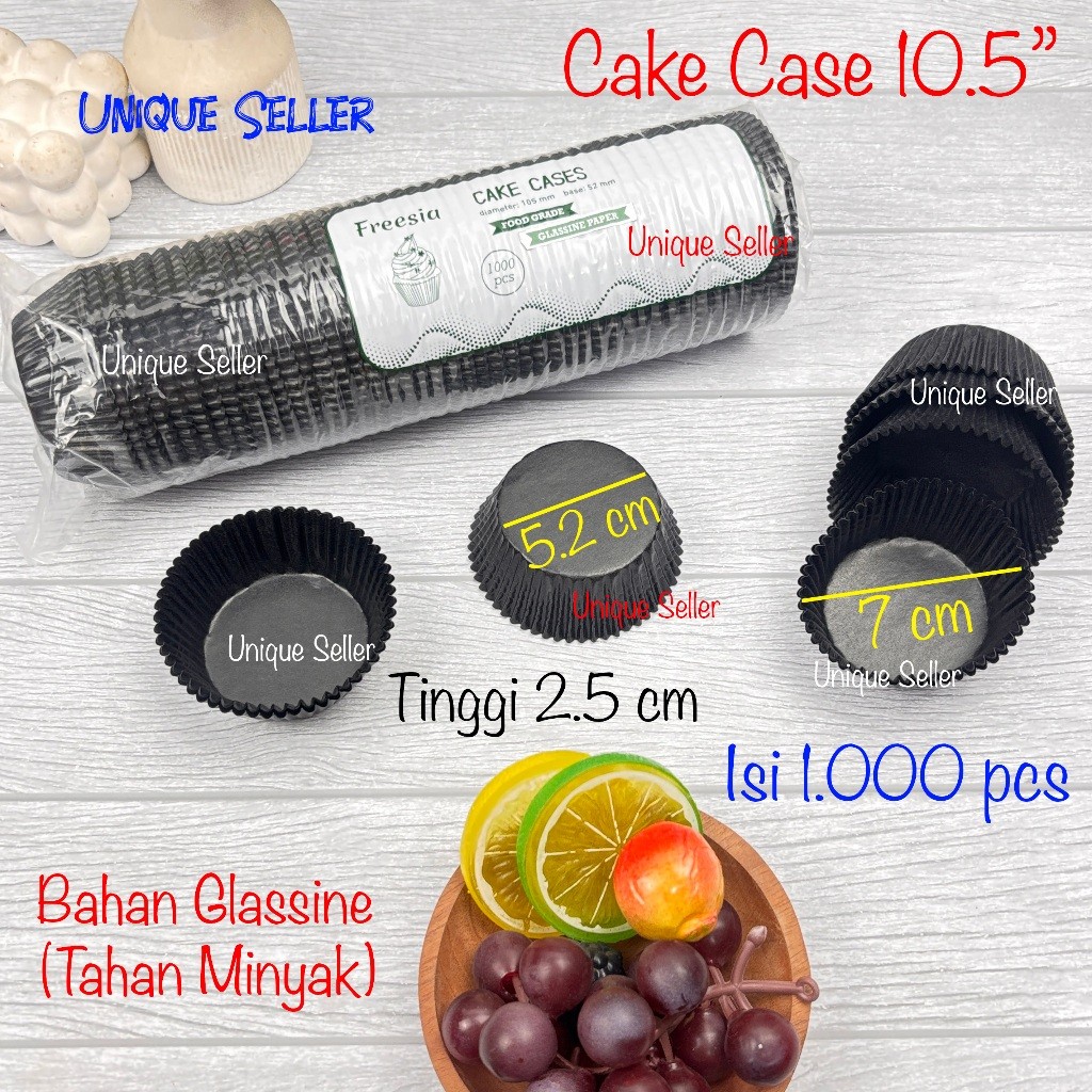 Cake Case 10.5 FREESIA GLASSINE HITAM isi 1000 Anti Minyak Kertas Cup Cake Kue Lumpur 10,5 10.5"