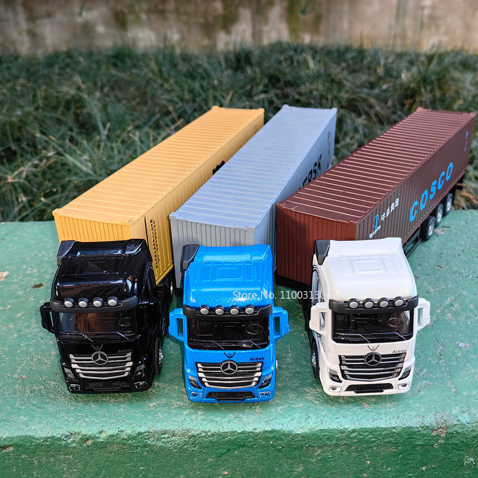 1:50 Large Diecast Alloy Truck Car Model Toys Container Pull Back Sound And Light Transport Vehicles