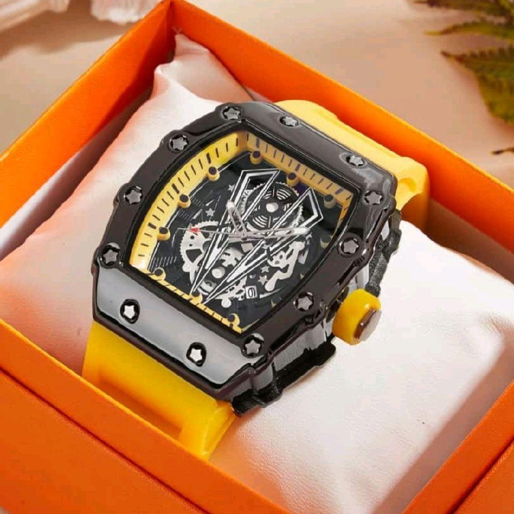 Jam Tangan Pria Original Strap Karet Lentur Case Besi Model RM-27 Anti Air Tanggal Aktif Watches