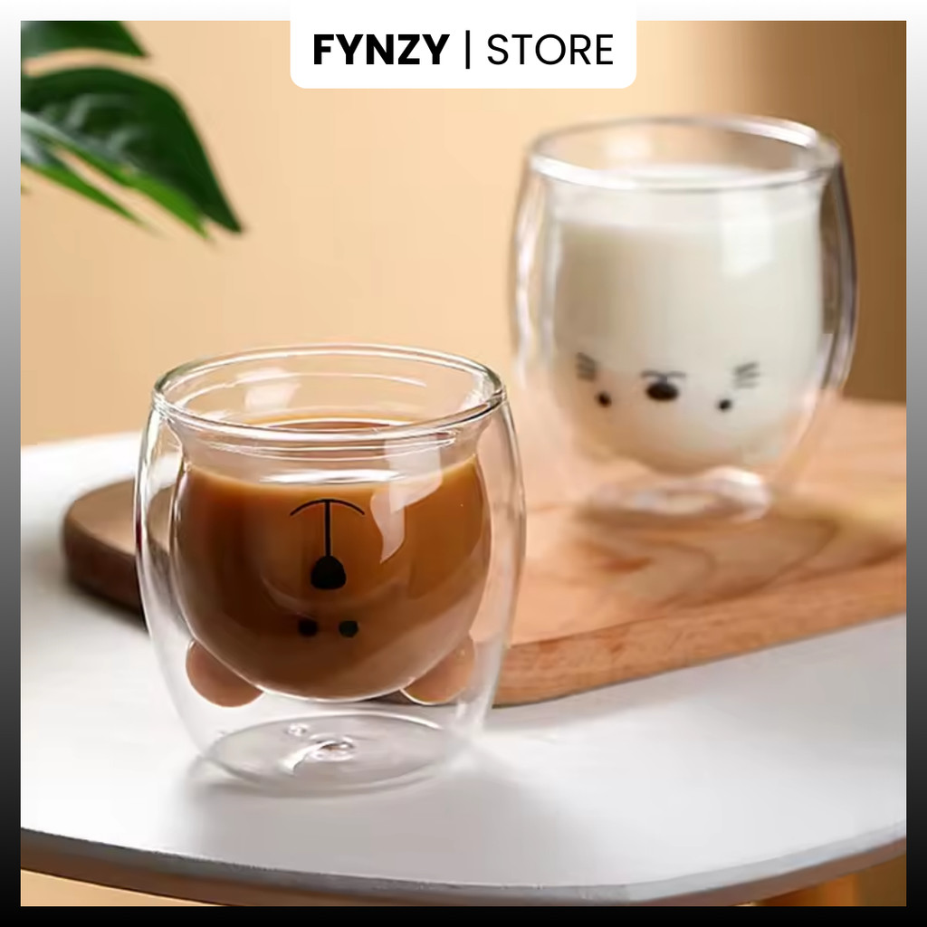 Gelas Panda Kaca Unik Lucu Gelas Kopi Double Wall Anti Panas