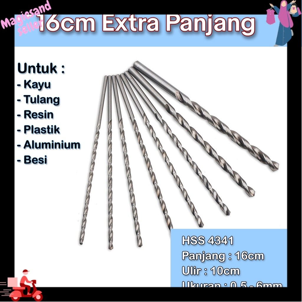 Mata bor HSS kayu besi 1mm 2mm 3mm 4mm 5mm 6mm 7mm 8mm panjang 12cm 16cm