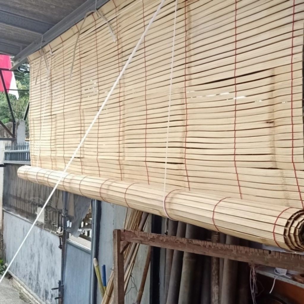 Tirai Kerai Bambu Alami Anti Panas & Hujan Penyekat Ruangan Teras Balkon Outdoor