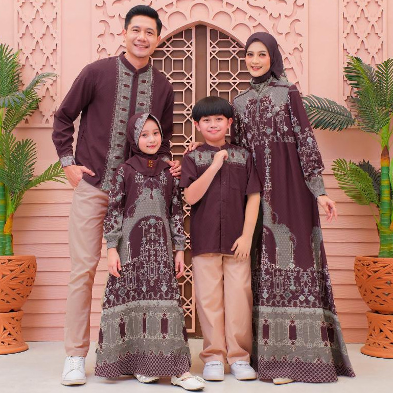 KEKE Sarimbit Lebaran Keluarga 2026 Terbaru Gamis Abaya Koko Couple - Qazmir Maroon Series Familiy s