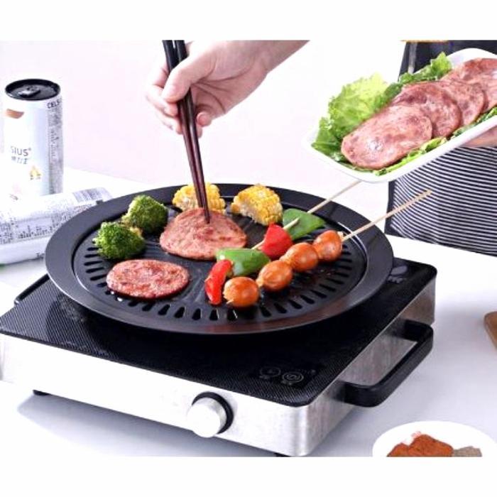 Grill Pan Alat Pemanggang BBQ / panci Panggang / wajan pembakaran - bulat