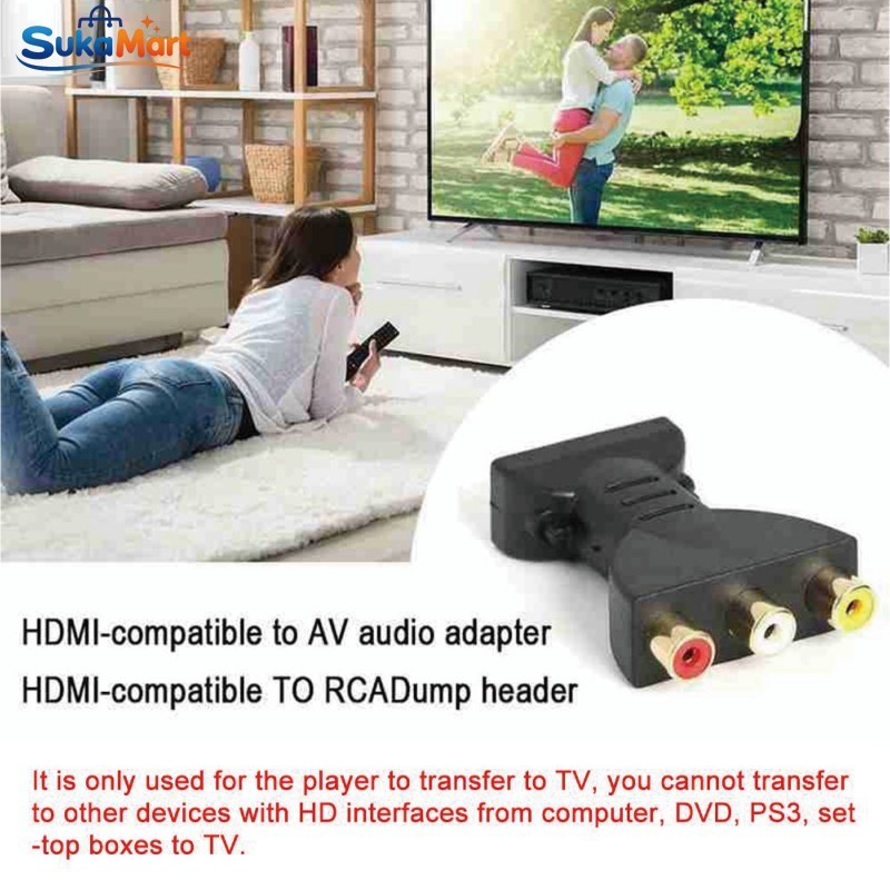 Converter HDMI To RCA Full HD 1080P 3 Warna Audio Video Output Kualitas Tinggi Gambar Jernih Untuk T