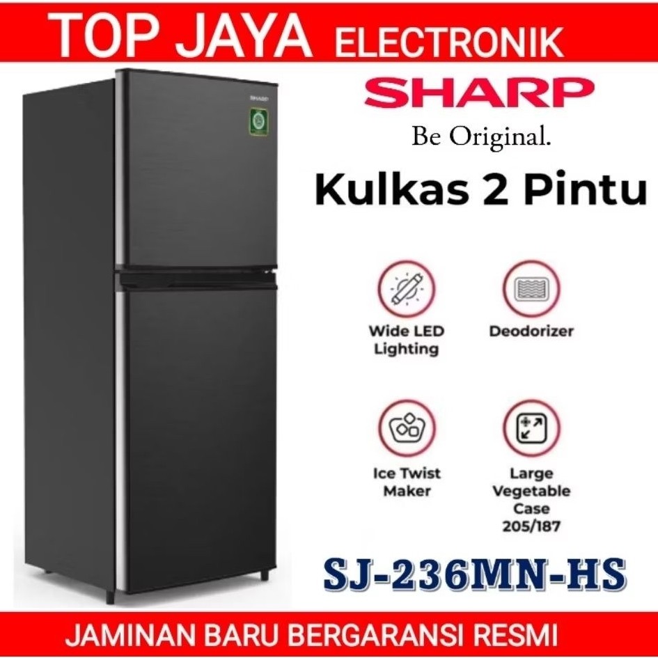 KULKAS SHARP 2 PINTU SJ-236MN-HS TANPA BUNGA ES/LEMARI ES 2 PINTU SHARP BERGARANSI RESMI