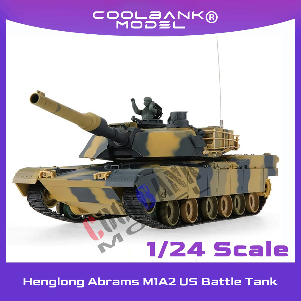 Henglong 1/24 Scale Abrams M1A2 US Battle Tanks RC Airsoft Panzer Model Remote Control Military Vehi