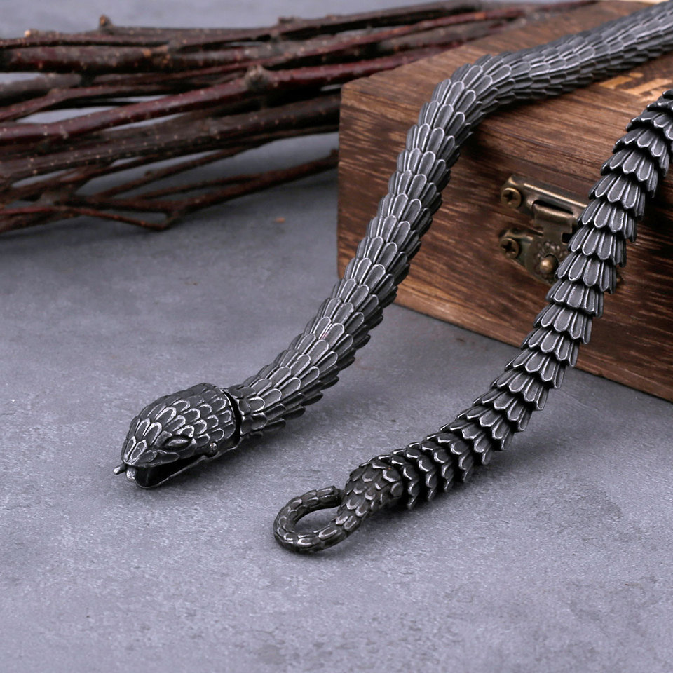 Stainless Steel Viking Ouroboros Necklace Men's Punk Gothic Snake Necklace Fashion Biker Vintage Cha