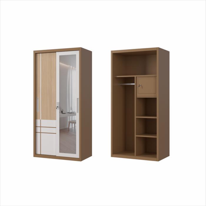 Lemari Pakaian Besi 2 Pintu Sliding Cermin | Lemari Baju Sleding Besi - MOTIF-J, DIRAKIT