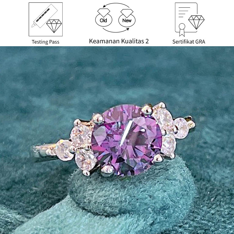 SikRoad Cincin Berlian Elegan Wanita Moissanite Ungu Berkilau 1 Karat