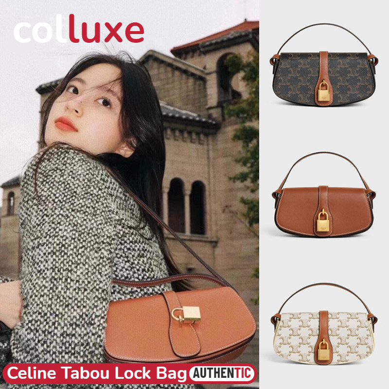 New Celine Tabou Lock Shoulder Bag 18cm TRIOMPHE CANVAS & Cowhide Tas Rosal Wanita