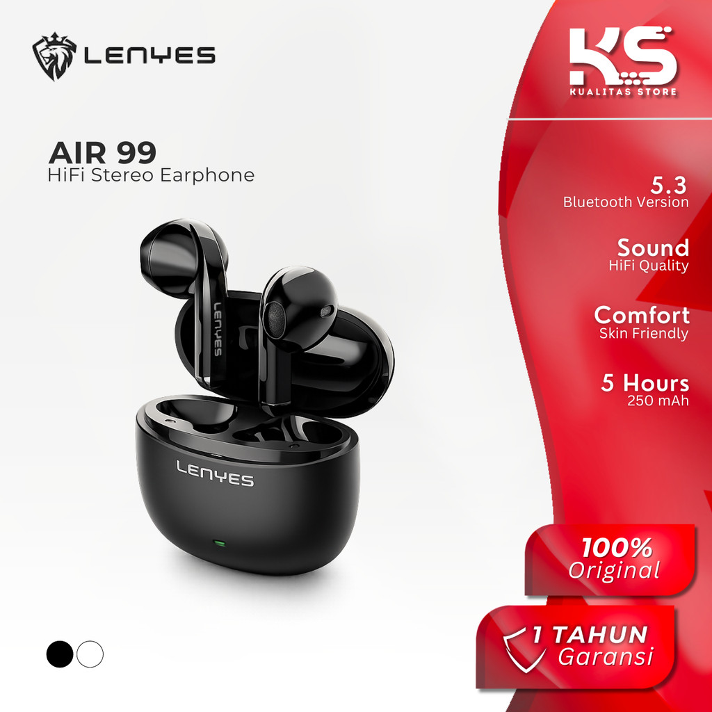 LENYES EARPHONE WIRELESS TWS V5.3 EARBUDS SMART TOUCH HIFI STEREO AIR99