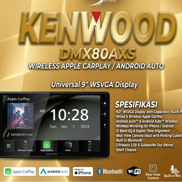 KENWOOD DMX-823WXS Headunit Mobil dengan Layar WSVGA 9.0" Sentuh Kapasitif CarPlay Android Auto Kame