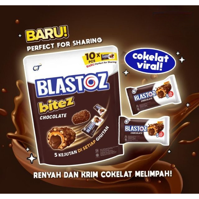 Blastoz Bitez Chocolate Pouch 80gr isi 10pcs - Coklat