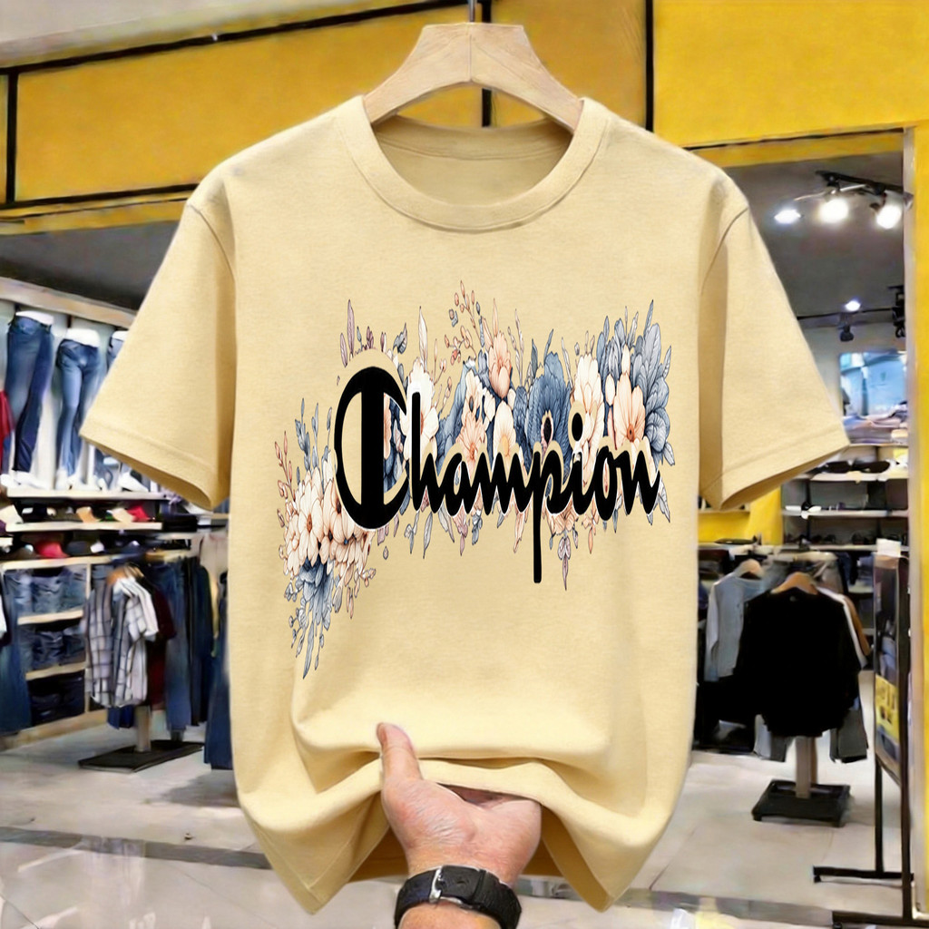Floral Champion Graphic Kaos Polos Katun Premium Tebal 210GSM Original Indonesia Size Lengkap Loose 