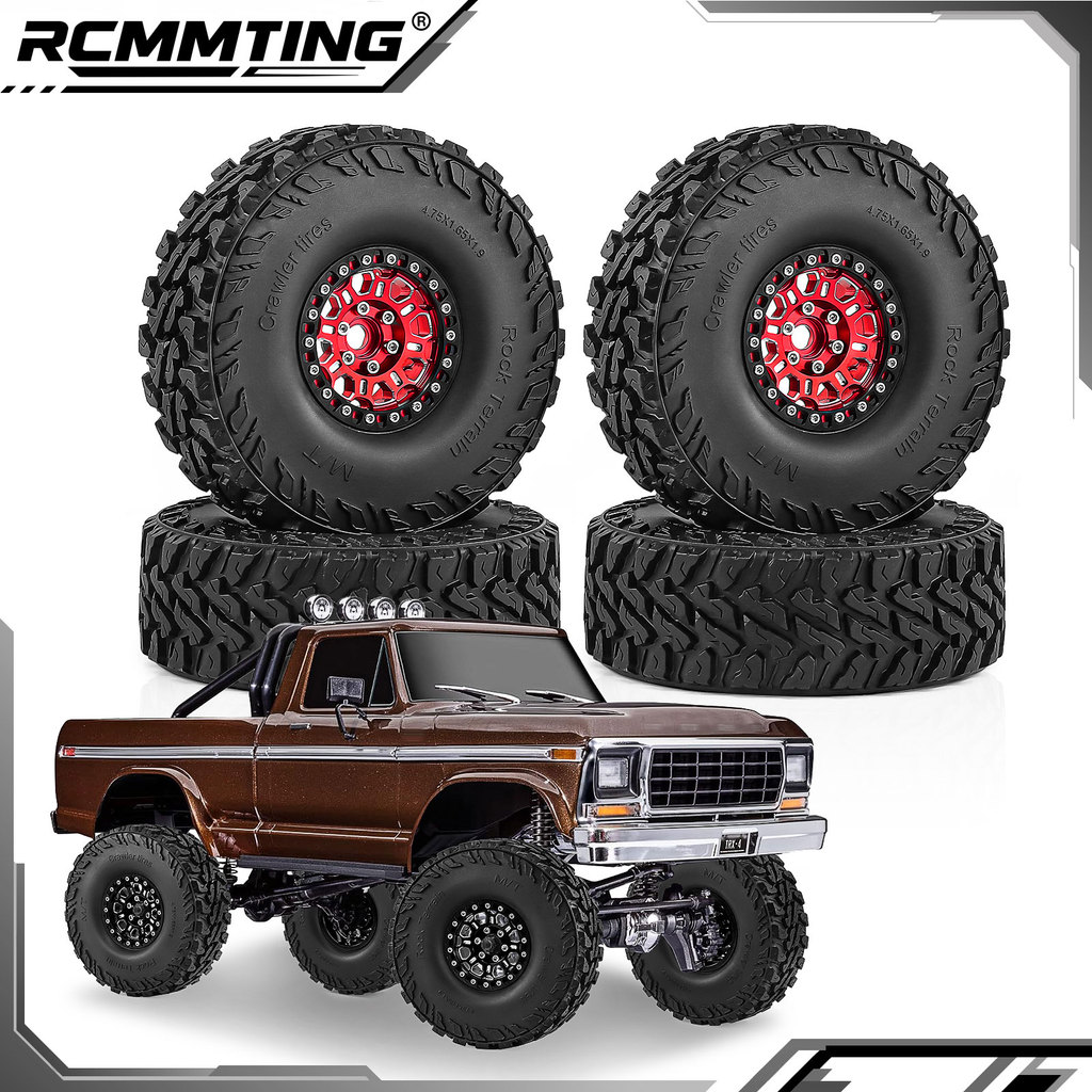 RCMMTING 1.9in Beadlock Wheel & Tire Set for 1/10 RC Crawler SCX10 SCX10 II 90046 SCX10 III AXI03007