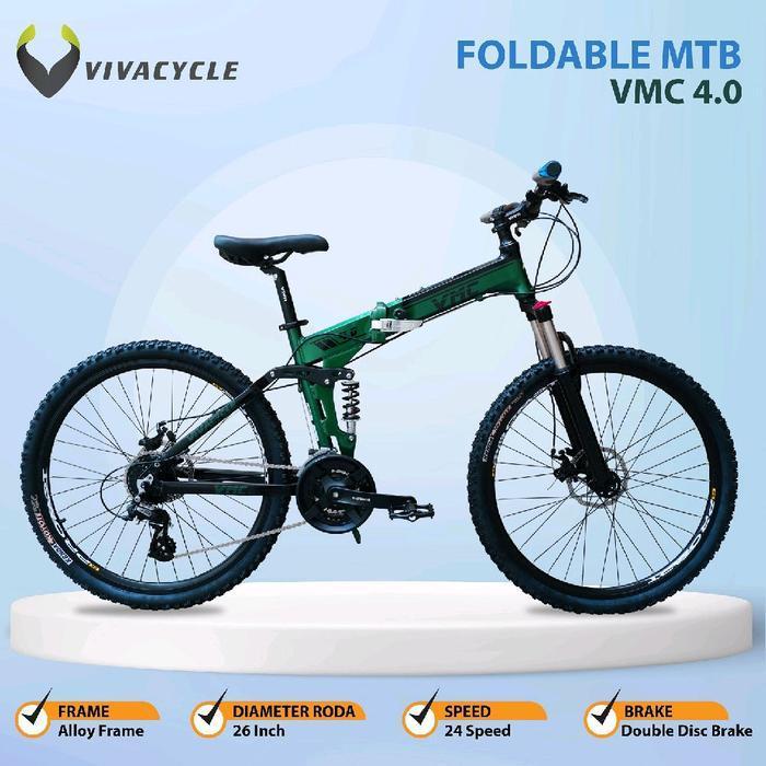 SEPEDA GUNUNG MTB 26 LIPAT ALLOY VIVA VMC 24SP FULL SUSPENSION Outdoor - Green Army