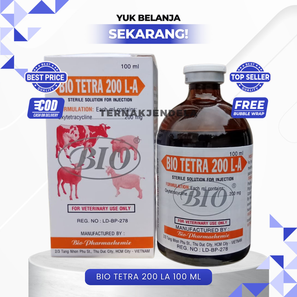 BIO TETRA 200 LA 100 ML - AB Untuk Hewan Ternak Sapi Kambing Domba Kuda Unggas