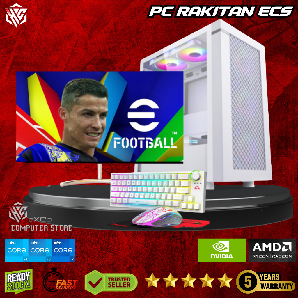 PC RAKITAN ECS - PC GAMING FULL SET RGB + MONITOR SIAP PAKAI (VALORANT PUBG FORTNITE DLL)