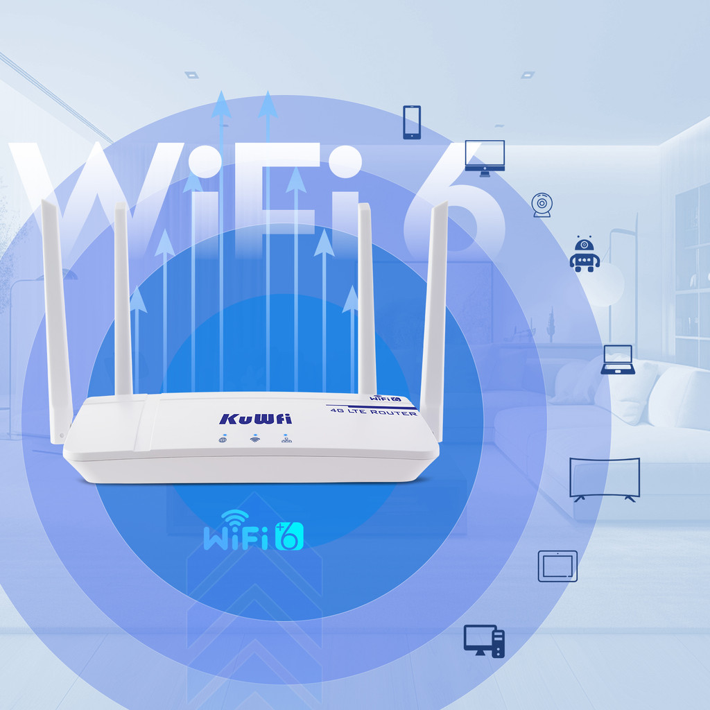 KuWFi CAT4 4G LTE Router 300Mbps 24G Wireless WiFi6 Router LTE Modem External Antenna RJ45 Ethernet 
