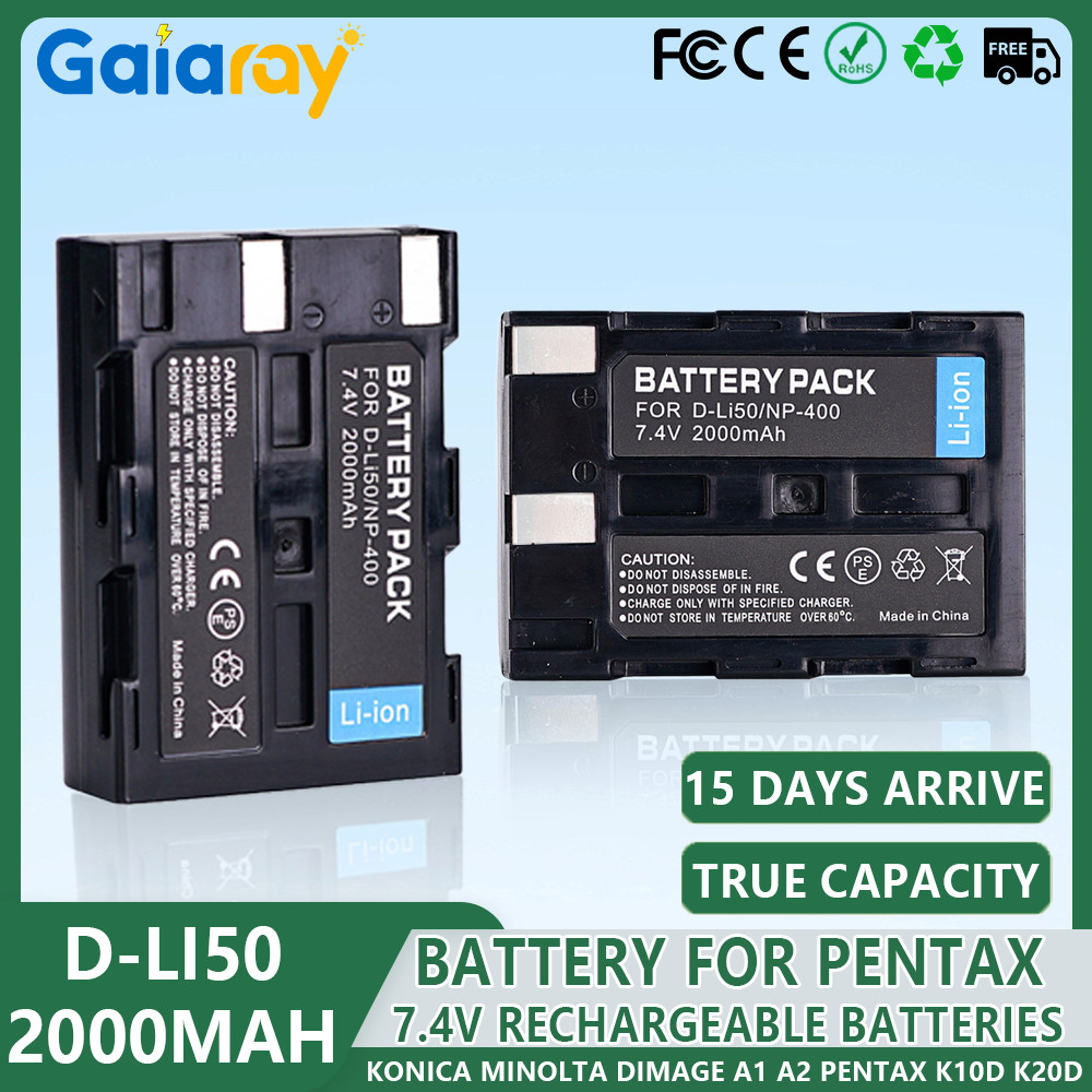 2000mAh D-Li50 NP-400 NP 400 Battery For Konica Minolta MAGE A1 A2 Pentax K10D K20D Dynax 5D 7D Sigm