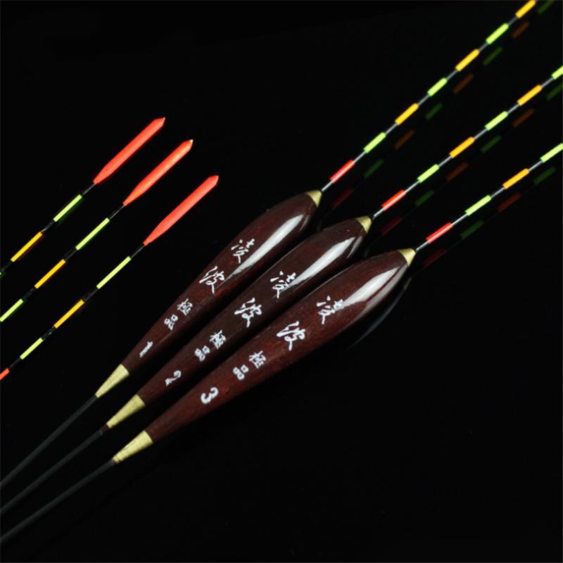3pcs High Sensitivity Fishing Float Wood Fluorescent Bobber Luminous Float Marked Bold Fishing Light