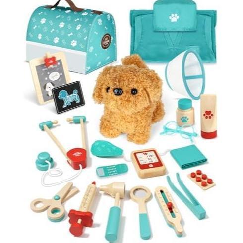 Lehoo Castle Wooden Doctor Kit for Kids, Vet Play Sets,Veterinarian Kit Play Doctor Set Medical Kits