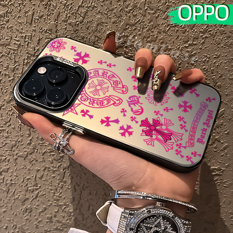 Estetik Chrome-Hearts Glossy Hologram PC Case OPPO A18 A57 A16 A15 A17 A60 A3x A3s A5s A54 A53 A12 A