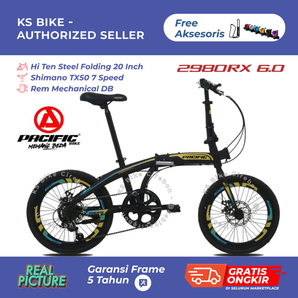 Sepeda Lipat 20 Pacific 2980 RX 6.0 VT Shimano 7 Speed Rem Cakram Folding Bike Dewasa Remaja Lipat P