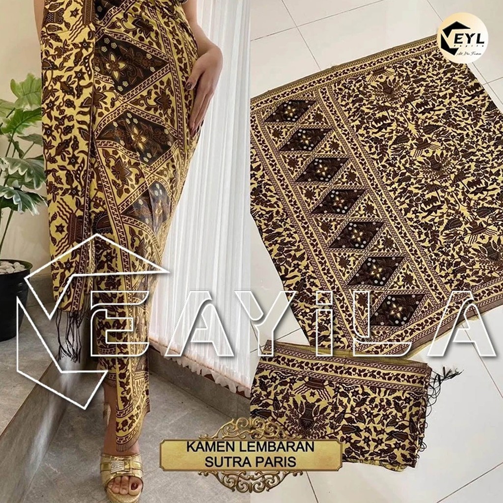 Zulfa - Kain Kamen Songket Sutra Paris ATBM + Selendang Bahan Premium Motif Sidomukti Kuning