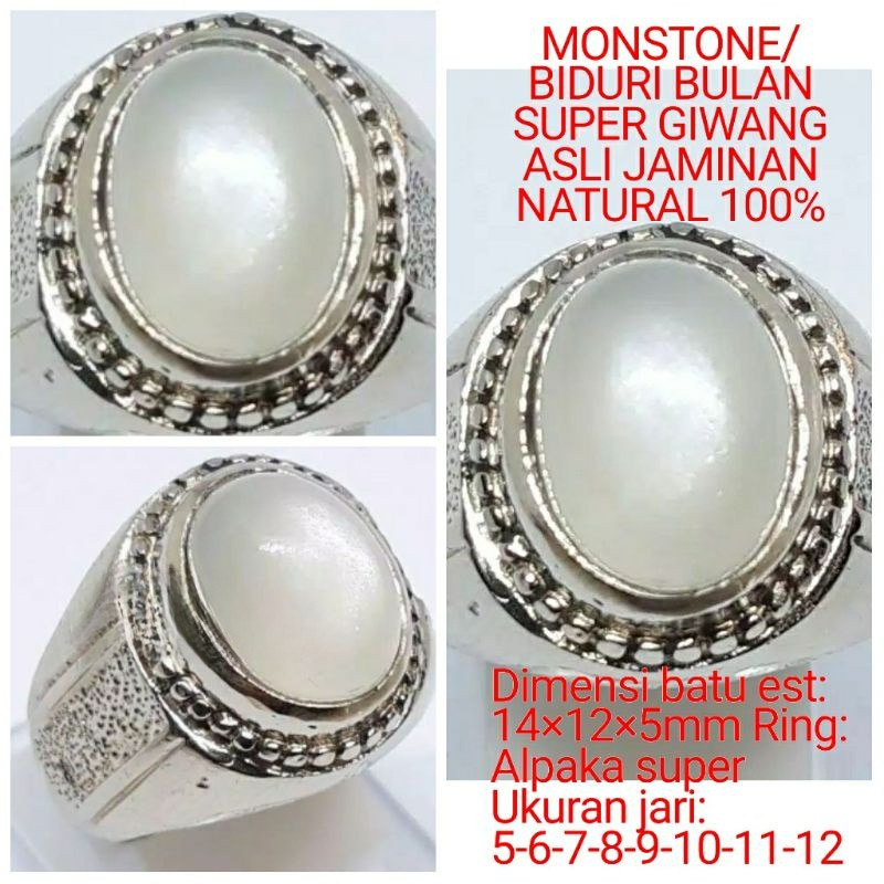CINCIN BATU MONSTONE/BIDURI BULAN AIR BERAS CRYSTAL NATURAL ALAM