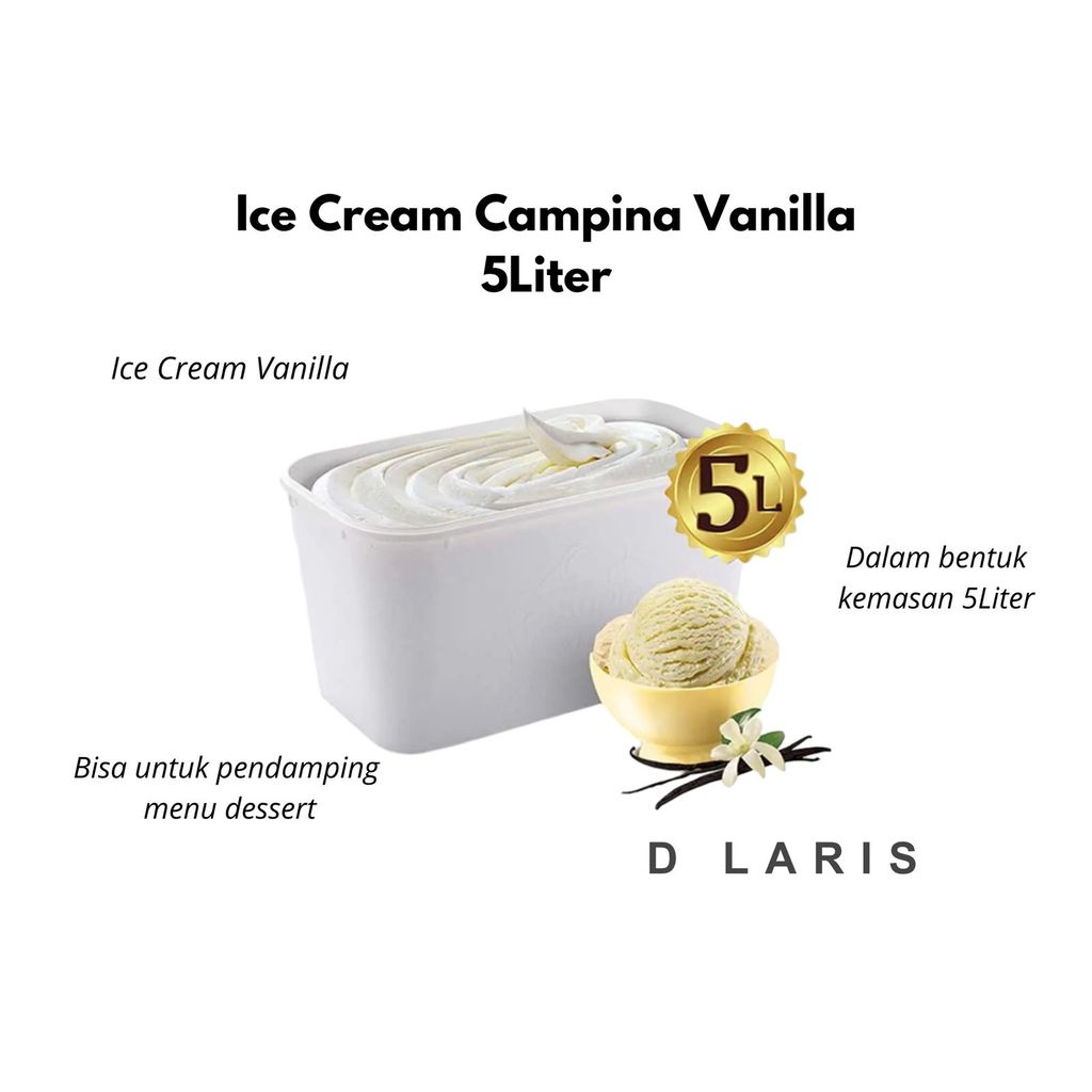 Ice Cream Campina Vanilla 5 liter Ember Kotak Box Besar 5L Rasa Vanila Creamy Lembut Enak