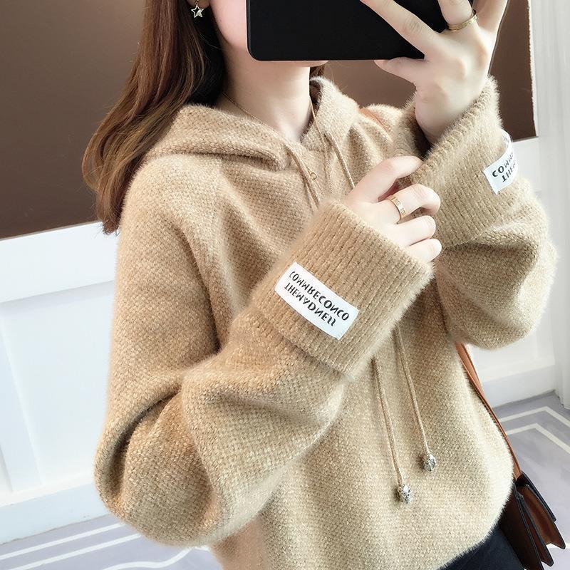 Sweater Rajut Berkerudung Chenille Longgar Serbaguna untuk Wanita